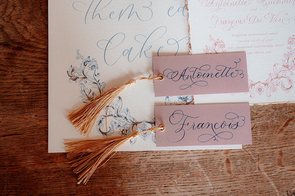 Calligraphy Tassel Place Name Cards Marie Antoinette Wedding Katherine And Her Camera