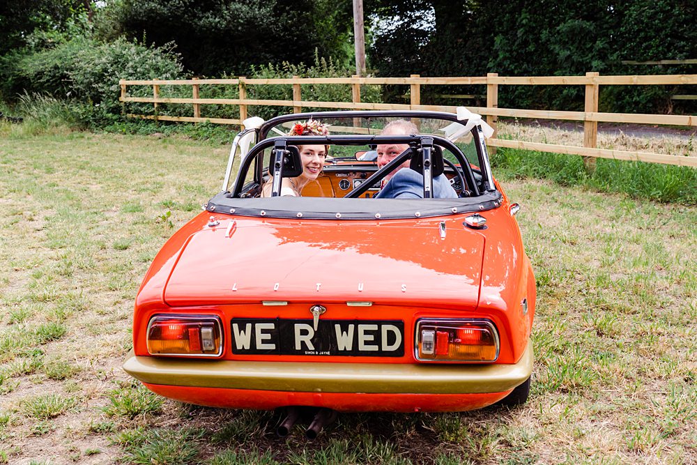 Red Classic Car Off Grid Woodland Wedding Purple Kite Photography