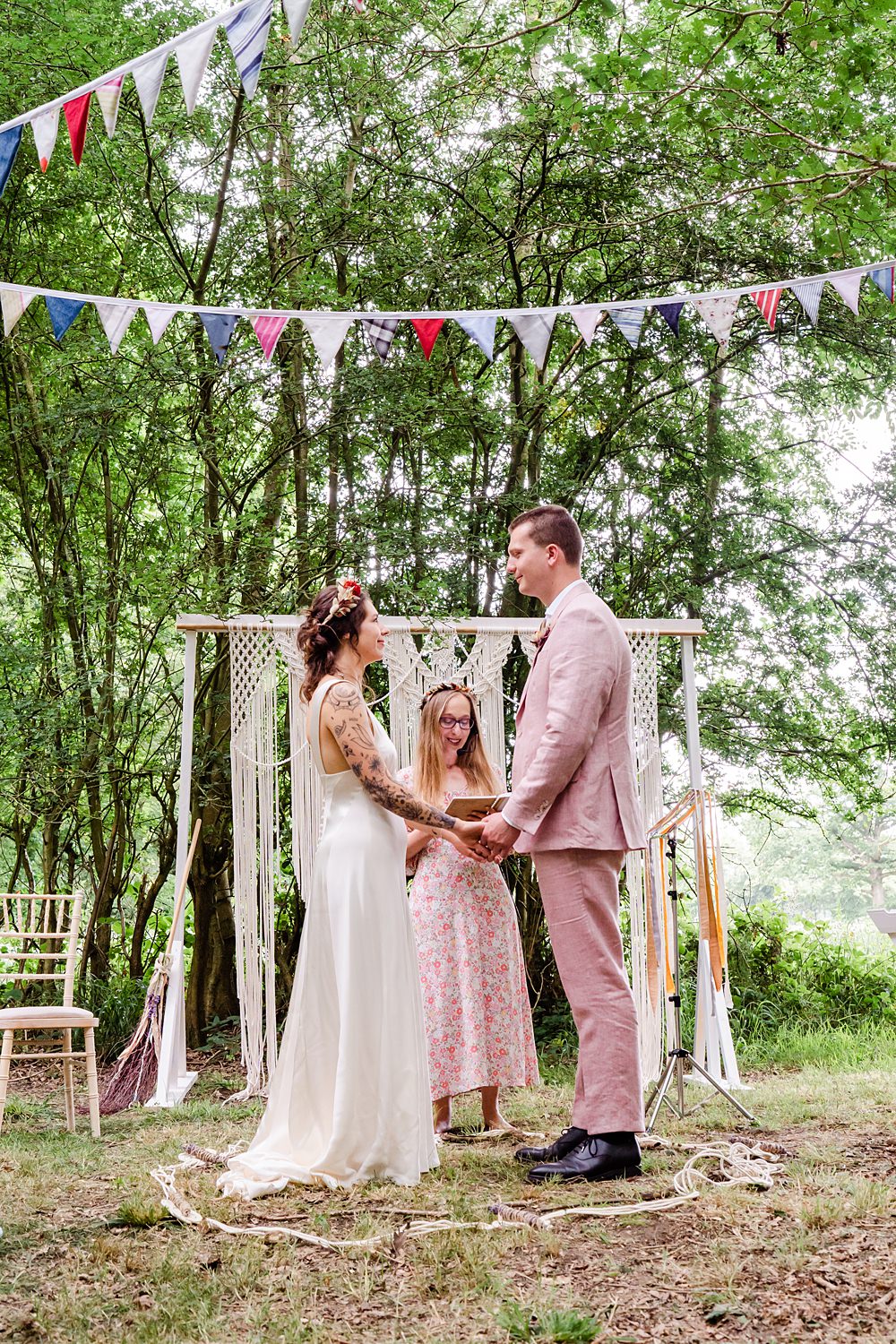 Macrame Backdrop Bunting Decor Ceremony Off Grid Woodland Wedding Purple Kite Photography