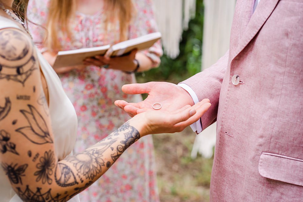 Ring Ceremony Off Grid Woodland Wedding Purple Kite Photography