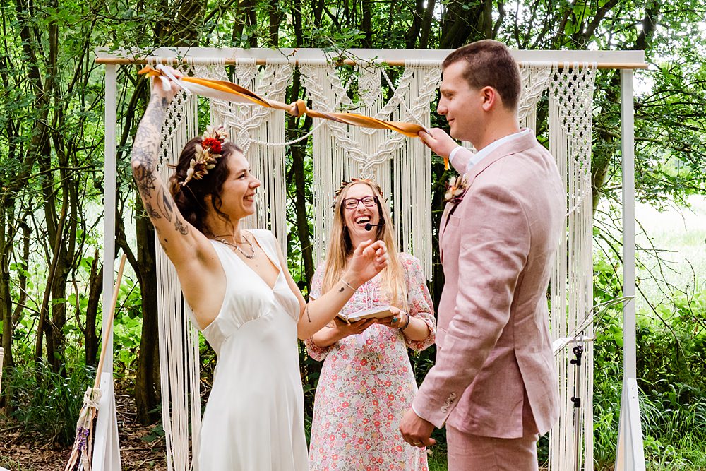 Handfasting Ceremony Off Grid Woodland Wedding Purple Kite Photography