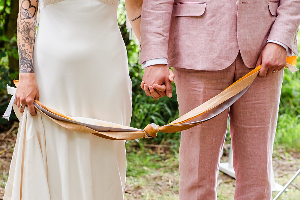 Handfasting Ceremony Off Grid Woodland Wedding Purple Kite Photography