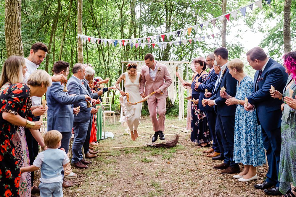 Jump The Broom Ceremony Off Grid Woodland Wedding Purple Kite Photography