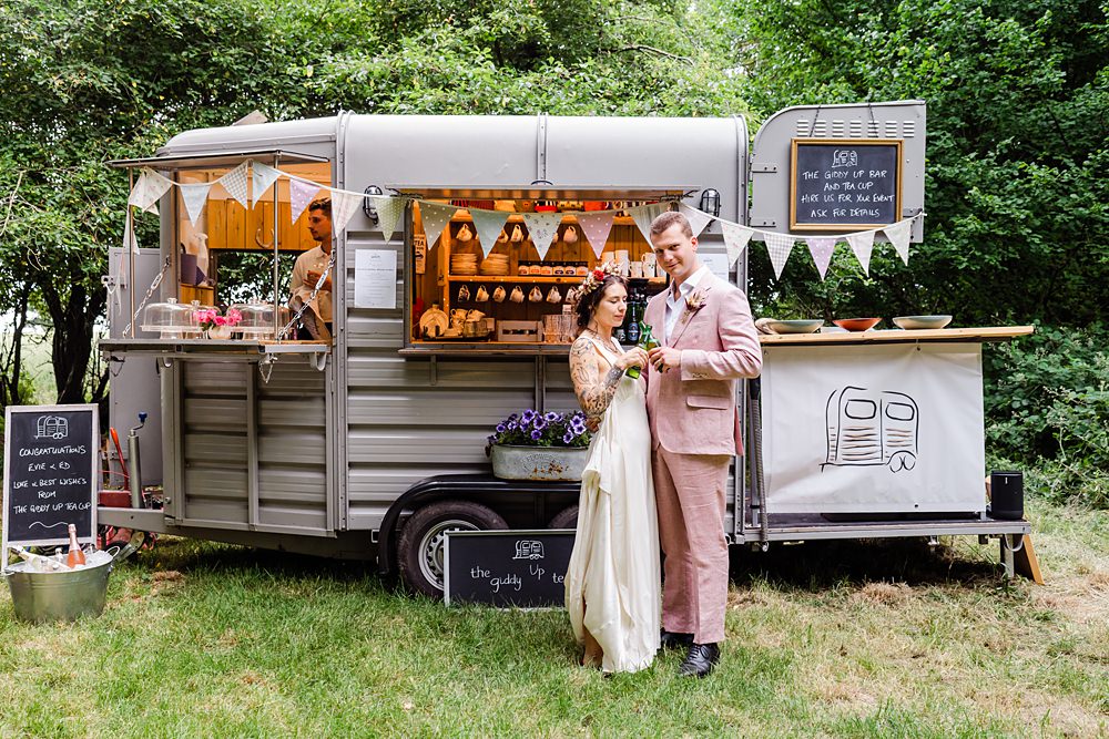 Drinks Horse Trailer Bar Off Grid Woodland Wedding Purple Kite Photography