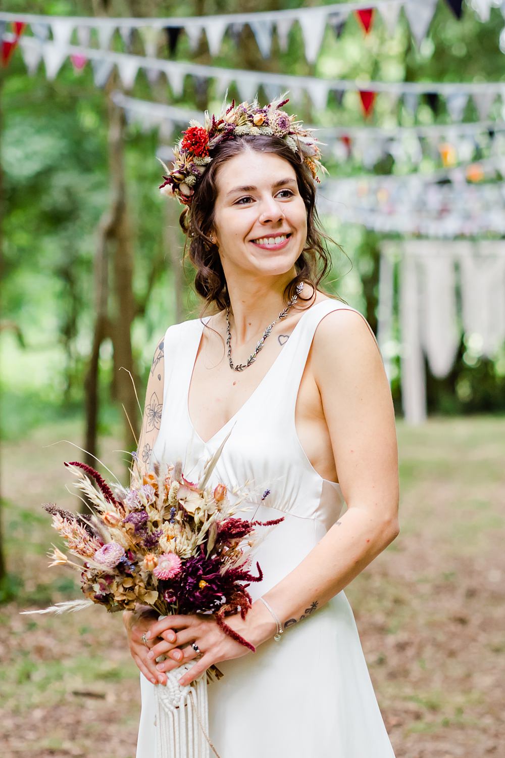 Bride Dried Flower Crown Off Grid Woodland Wedding Purple Kite Photography