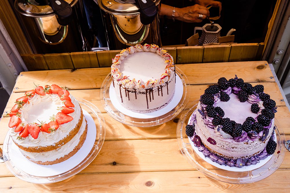 Vegan Layer Cake Dessert Table Off Grid Woodland Wedding Purple Kite Photography