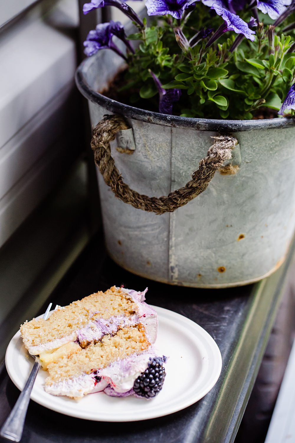 Vegan Cake Slice Off Grid Woodland Wedding Purple Kite Photography