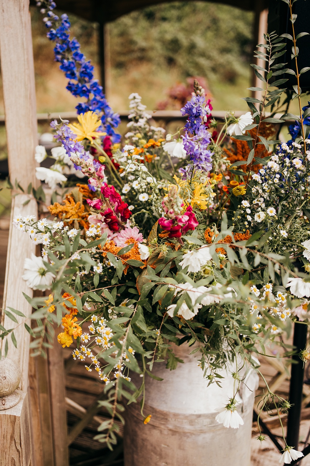 Milk Churn Flowers Colourful Summer Autumn September Pagoda Wedding Ceremony Holly Collings Photography