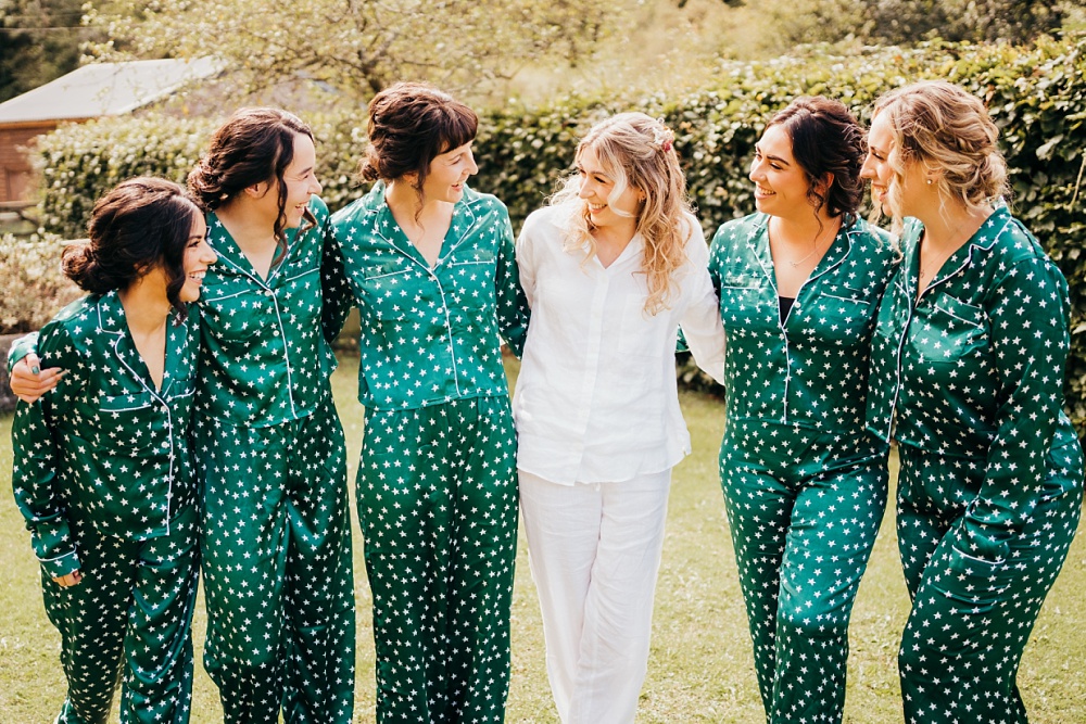 Bride Bridesmaid PJs Pagoda Wedding Ceremony Holly Collings Photography