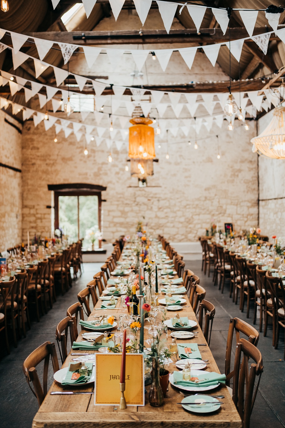 Barn Bunting Festoon Lights Decor Long Table Pagoda Wedding Ceremony Holly Collings Photography