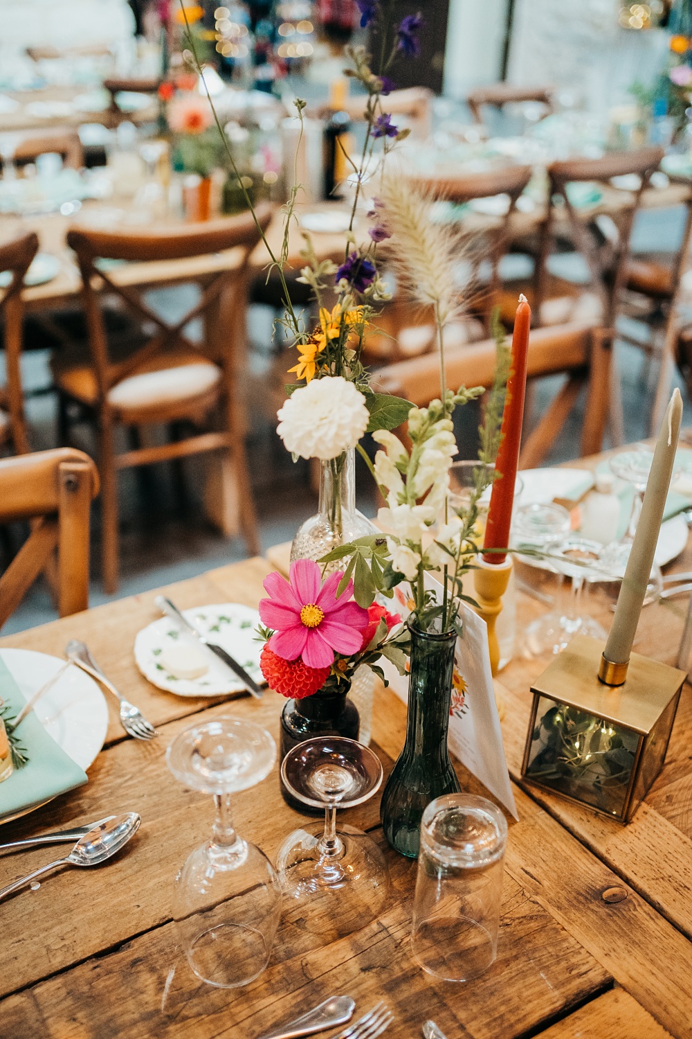 Centrepiece Flowers Pot Plants Wild Bottles Pagoda Wedding Ceremony Holly Collings Photography