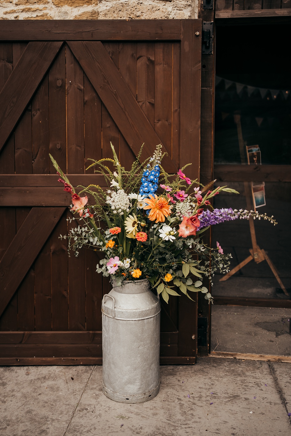 Milk Churn Flowers Colourful Summer Autumn September Pagoda Wedding Ceremony Holly Collings Photography
