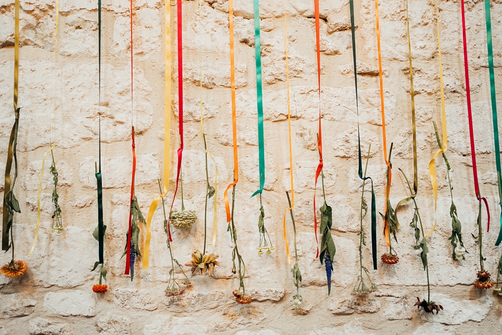 Ribbon Flowers Backdrop Decor Pagoda Wedding Ceremony Holly Collings Photography
