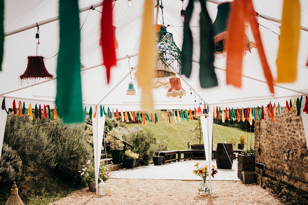 Gazebo Ribbon Rag Bunting Pagoda Wedding Ceremony Holly Collings Photography