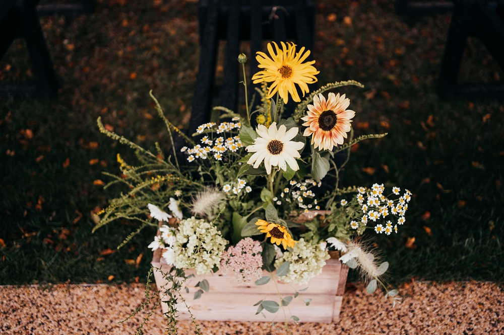 Pew End Aisle Crate Wooden Box Flowers Pagoda Wedding Ceremony Holly Collings Photography