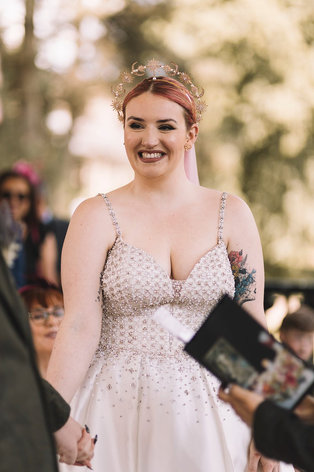 Pink Embroidered Veil Bride Crown Pavilion Gardens Buxton Wedding Lauren Elliott Photography