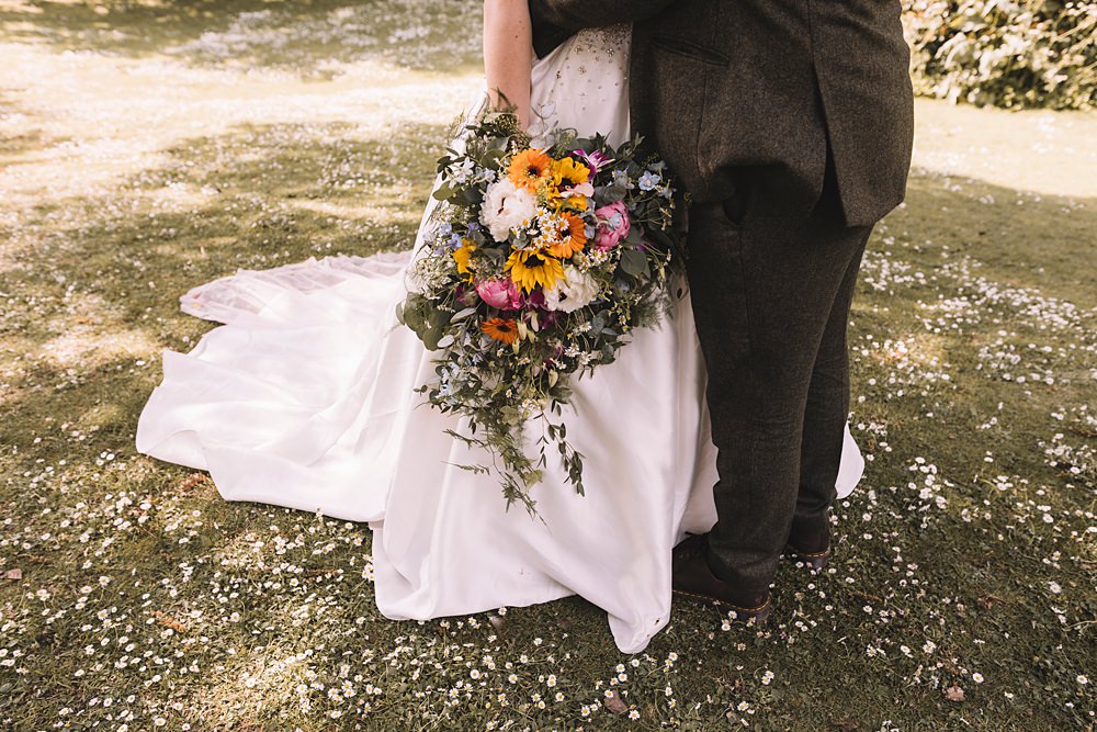 Bouquet Flowers Bride Cascading Colourful Large Pavilion Gardens Buxton Wedding Lauren Elliott Photography