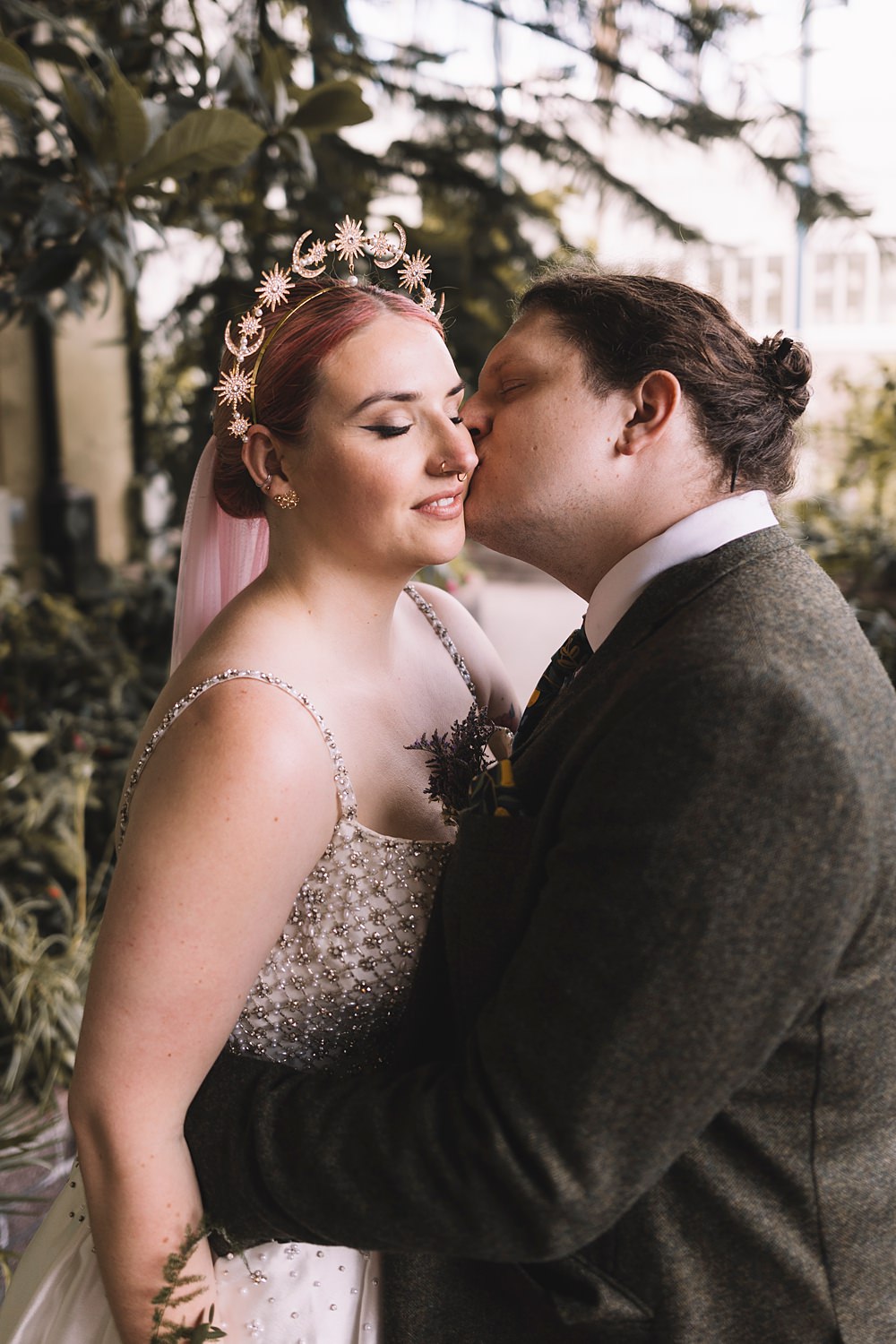 Bride Crown Pink Veil Makeup Pavilion Gardens Buxton Wedding Lauren Elliott Photography