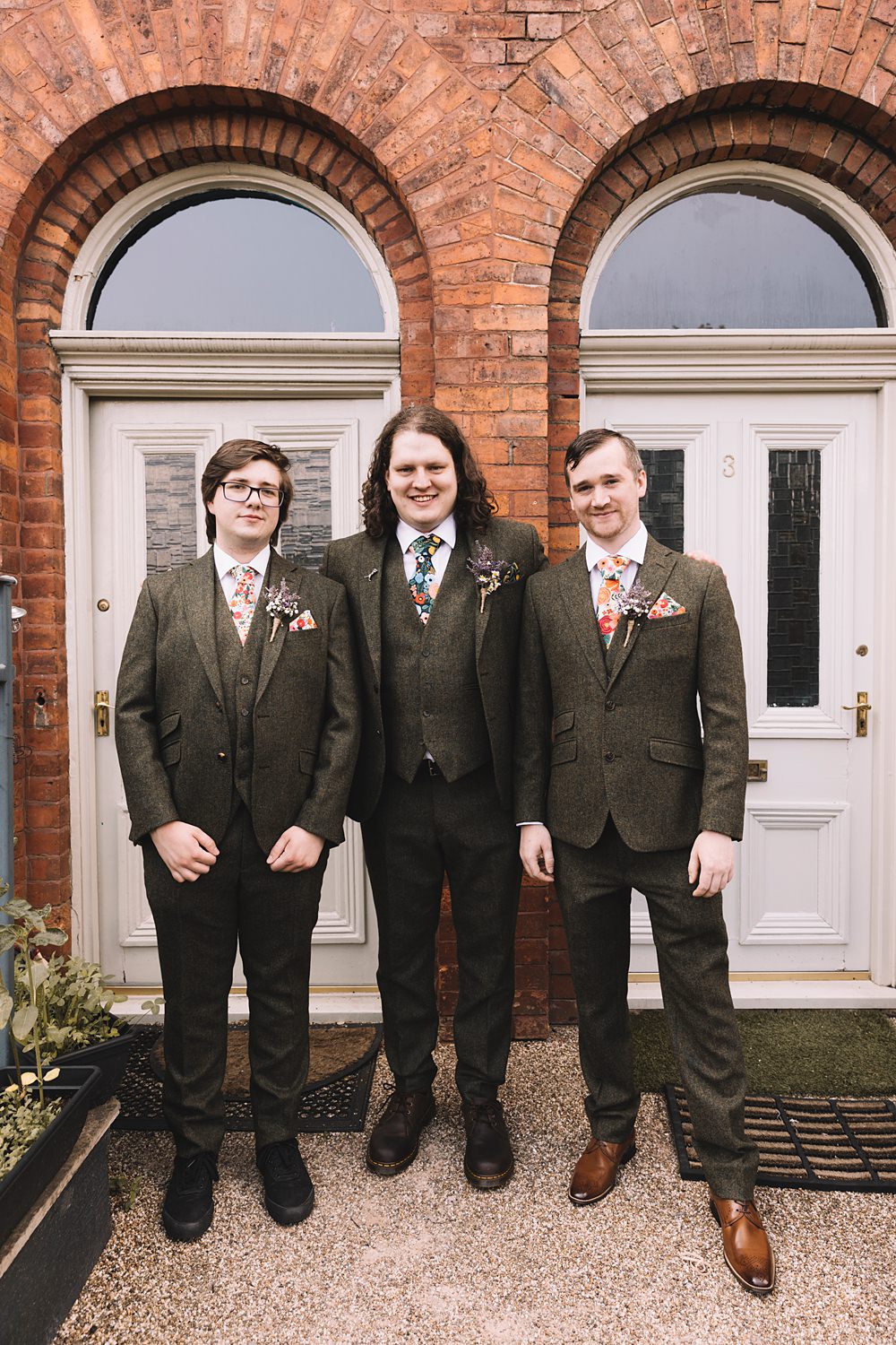 Groom Groomsmen Suits Floral Tie Pocket Square Pavilion Gardens Buxton Wedding Lauren Elliott Photography