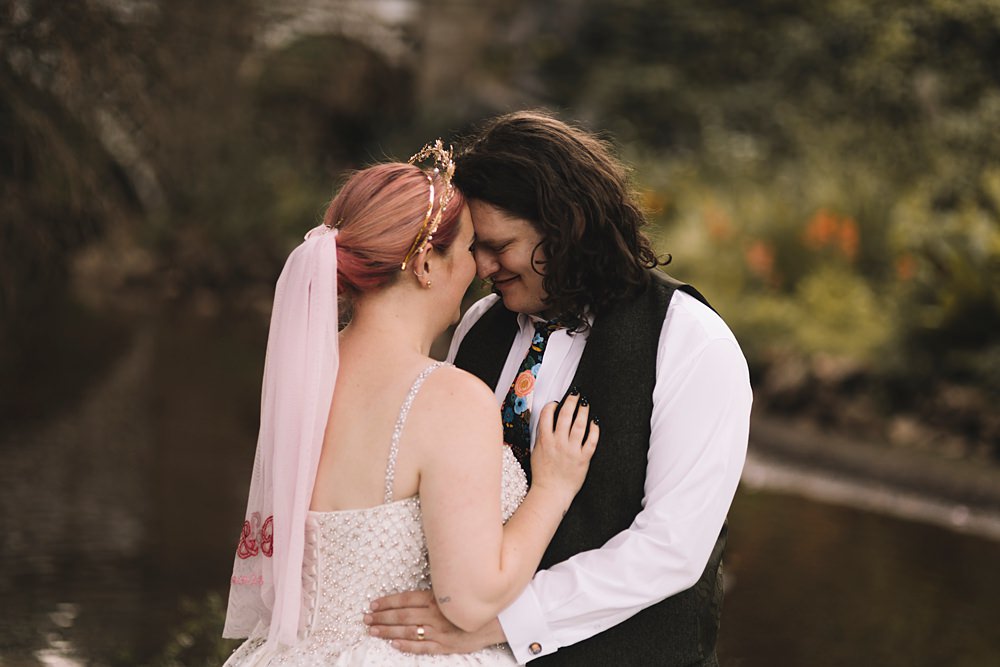 Pink Embroidered Veil Bride Pavilion Gardens Buxton Wedding Lauren Elliott Photography