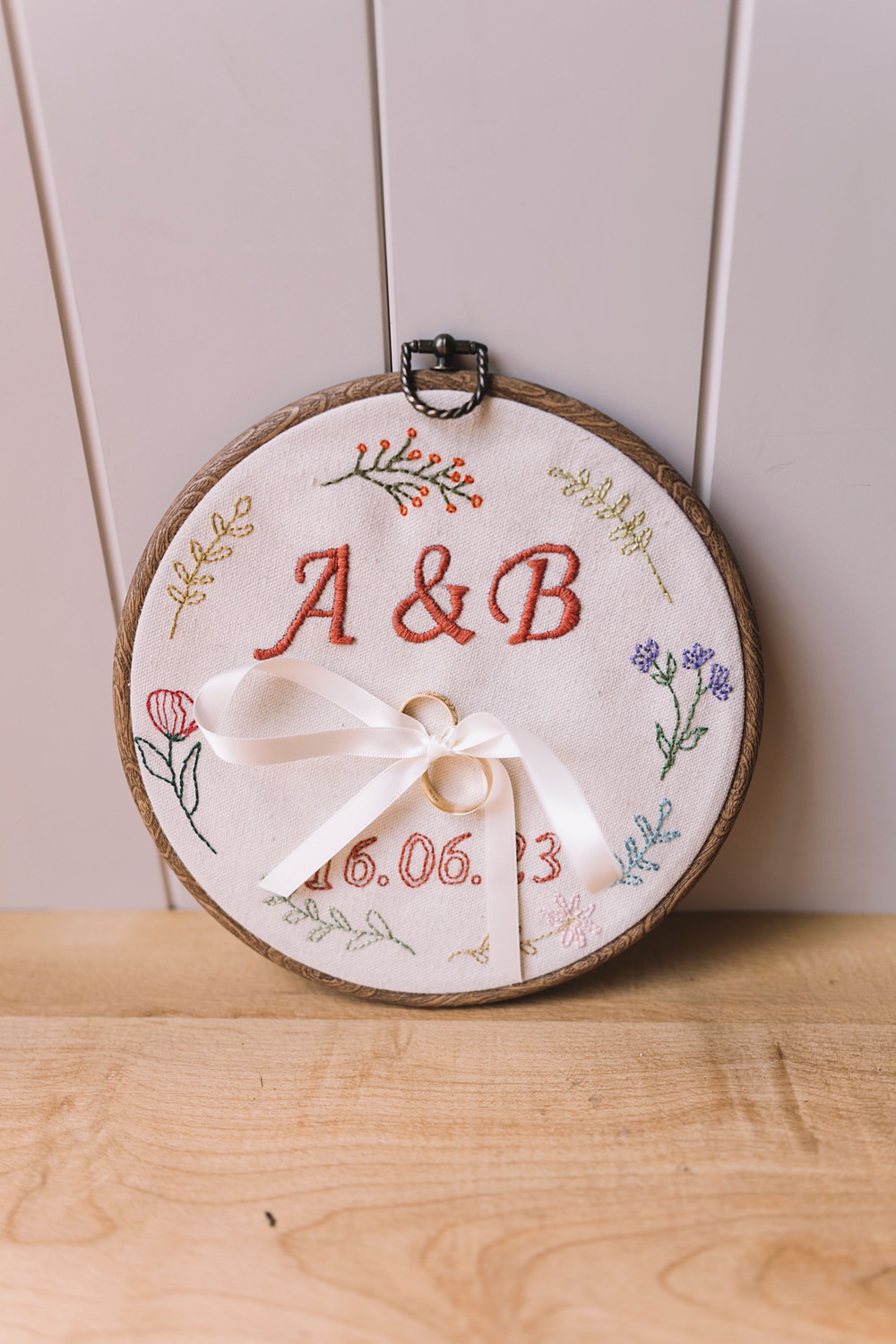 Embroidery Hoop Ring Cushion Pavilion Gardens Buxton Wedding Lauren Elliott Photography