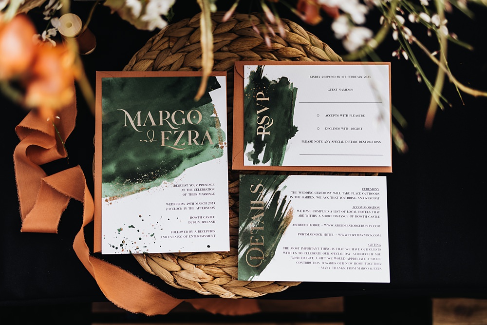 Watercolour Stationery Invites Rust Green Wedding Ideas Julie Clarke Photography