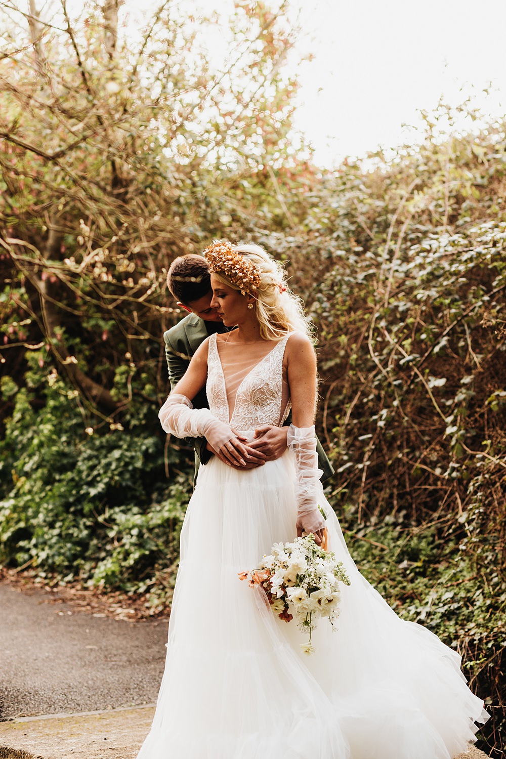 Dress Gown Bride Tulle Straps Rust Green Wedding Ideas Julie Clarke Photography