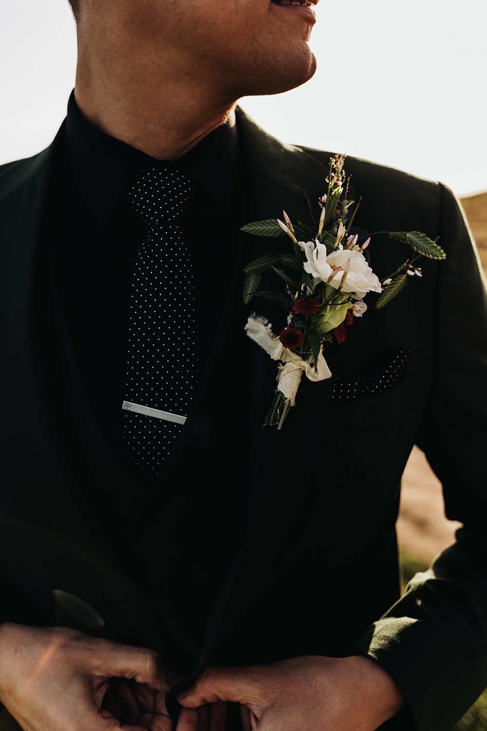White Buttonhole Flowers Groom Rust Green Wedding Ideas Julie Clarke Photography