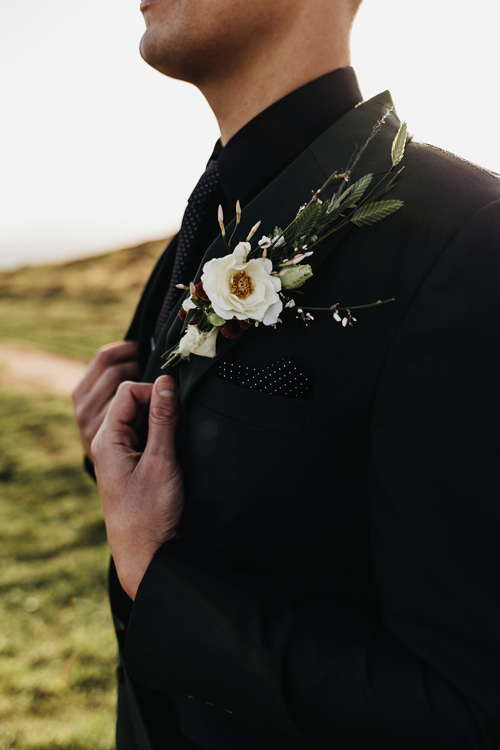 White Buttonhole Flowers Groom Rust Green Wedding Ideas Julie Clarke Photography