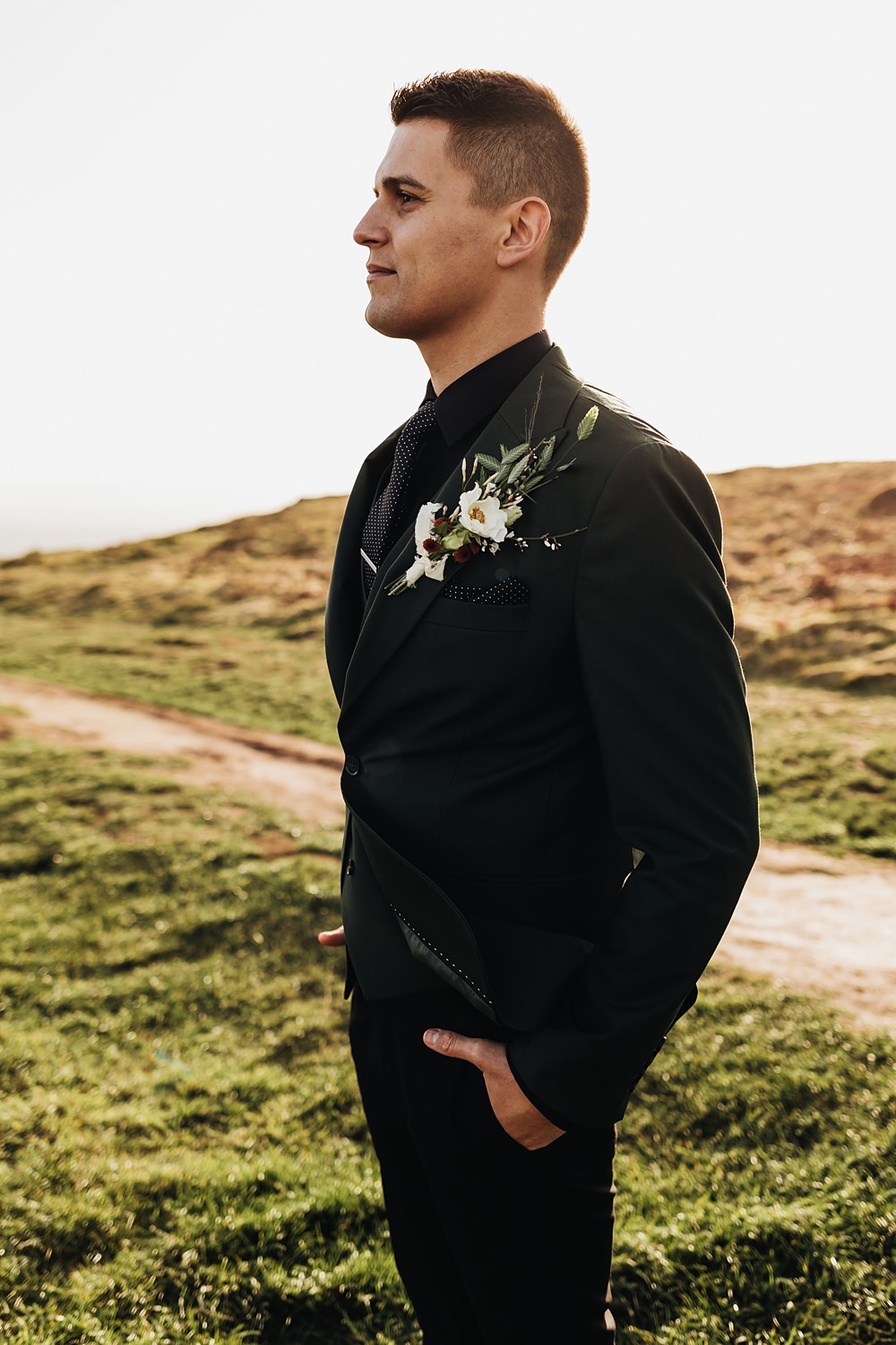 Groom Black Suit Shirt Polka Dot Tie Rust Green Wedding Ideas Julie Clarke Photography