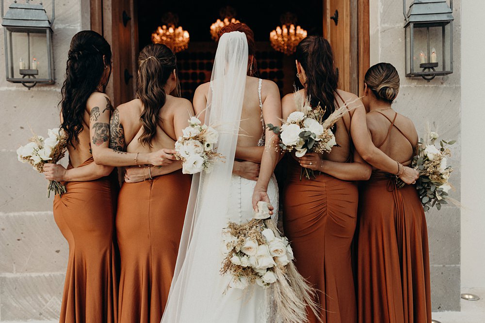 Copper Bronze Brown Bridesmaid Dresses Long Villa La Joya Wedding Andre Gouin Photography