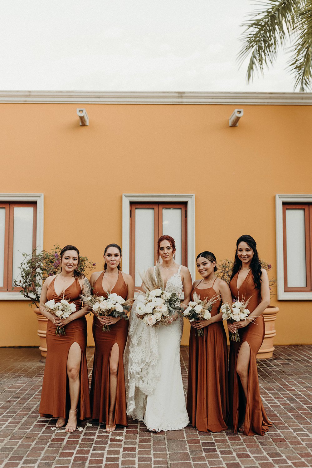 Copper Bronze Brown Bridesmaid Dresses Long Villa La Joya Wedding Andre Gouin Photography
