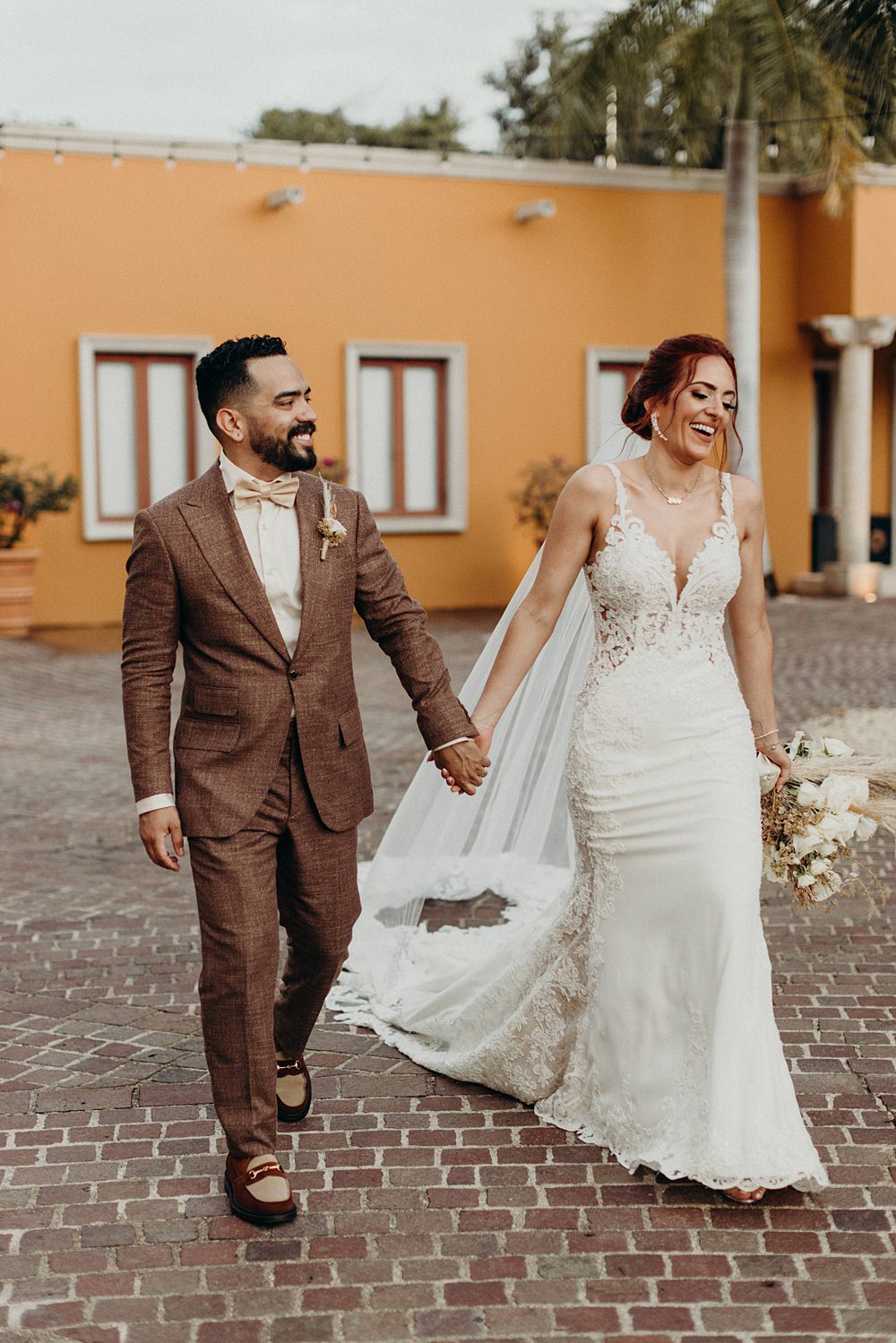 Villa La Joya Wedding Andre Gouin Photography Groom Brown Suit Bow Tie
