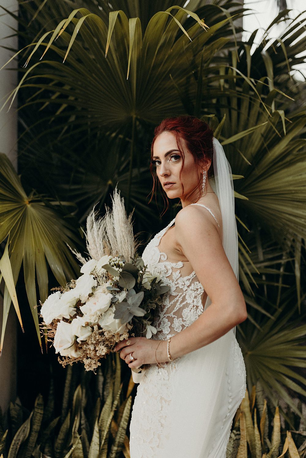 Bouquet Flowers Bride Pampas Grass Rose Villa La Joya Wedding Andre Gouin Photography