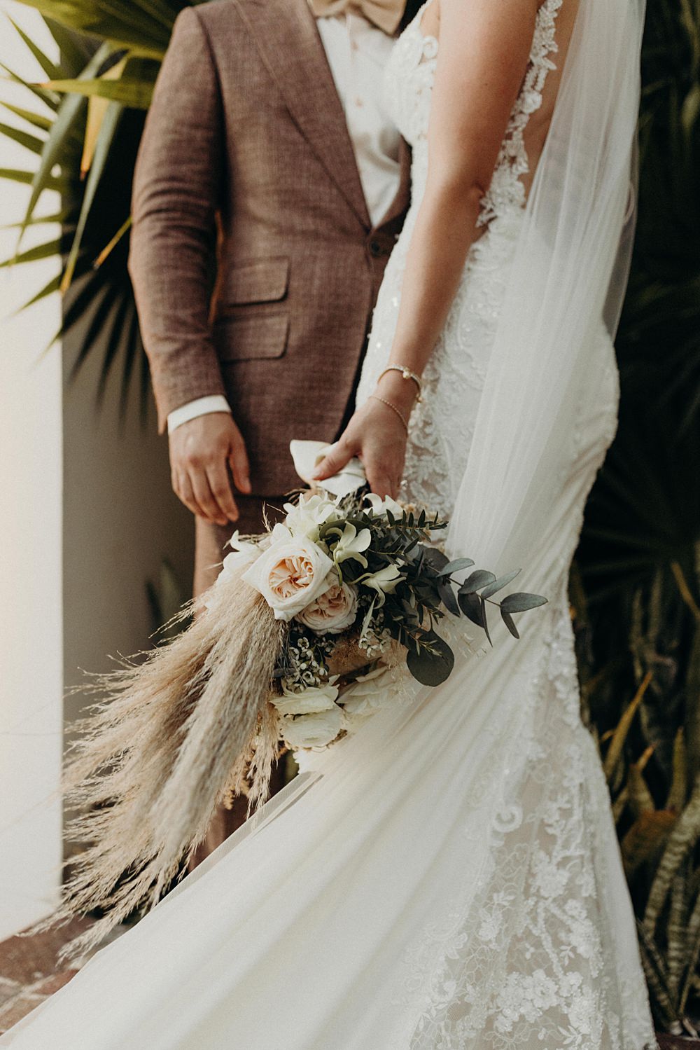 Bouquet Flowers Bride Pampas Grass Rose Villa La Joya Wedding Andre Gouin Photography