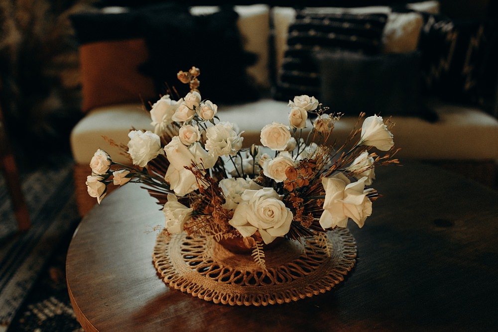 Centrepiece Flowers Cream Rose Villa La Joya Wedding Andre Gouin Photography