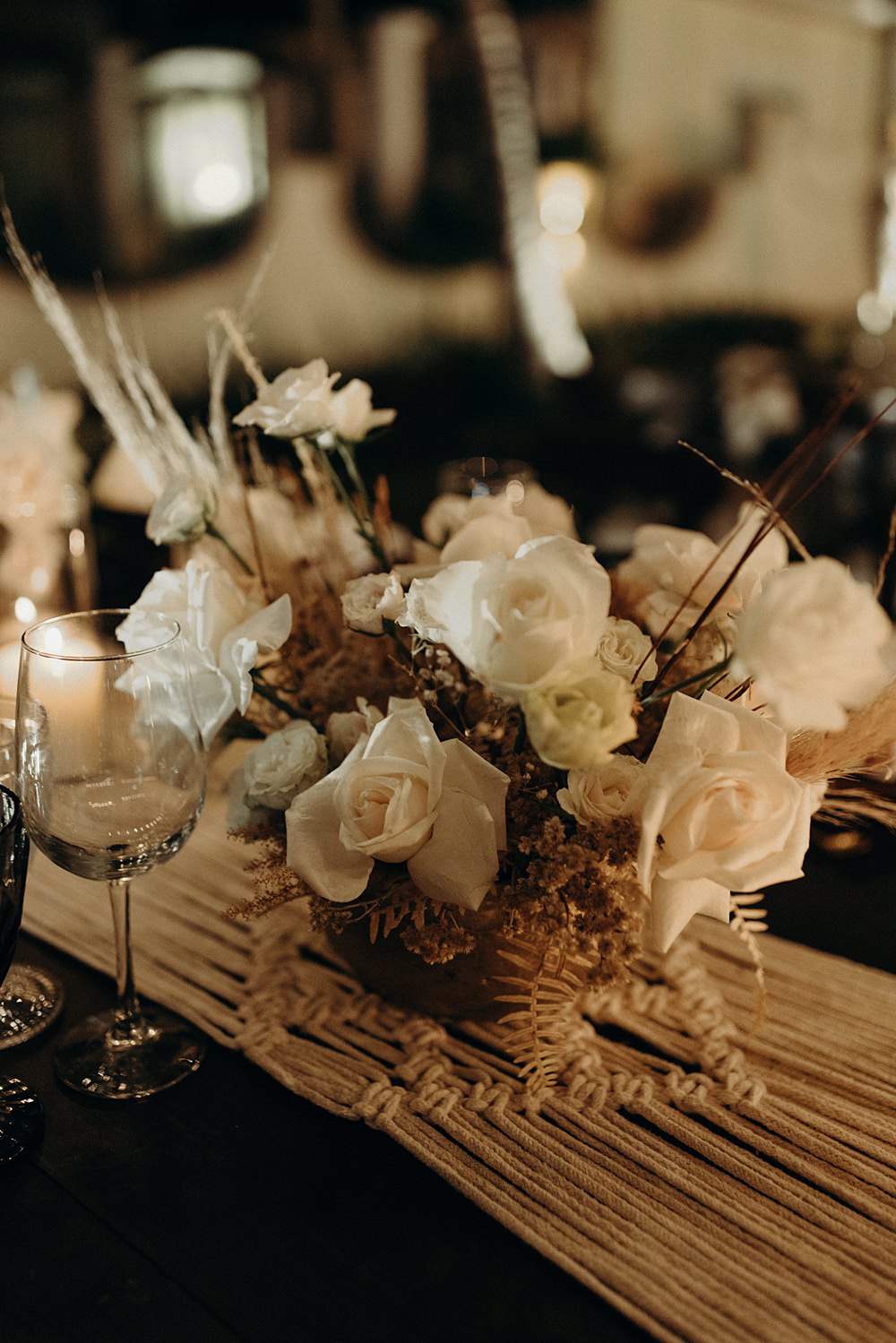 Centrepiece Flowers Cream Rose Villa La Joya Wedding Andre Gouin Photography