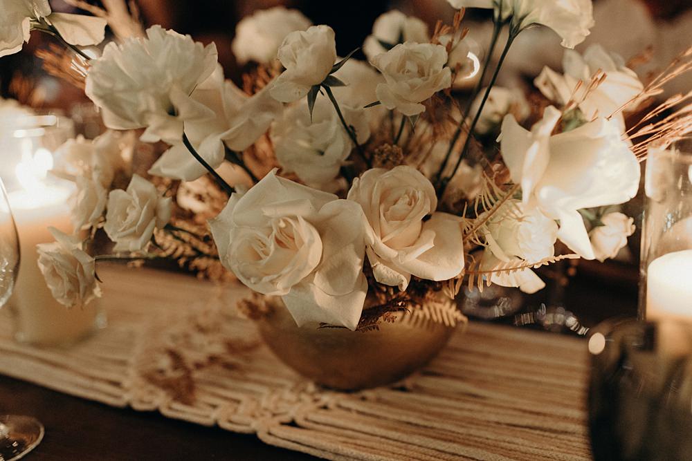 Centrepiece Flowers Cream Rose Villa La Joya Wedding Andre Gouin Photography