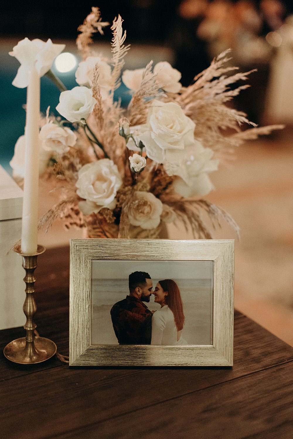 Couple Photo Candle Flowers Villa La Joya Wedding Andre Gouin Photography