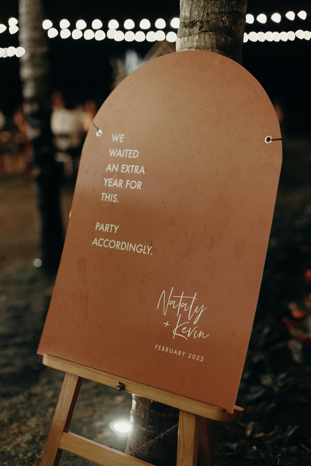 Welcome Sign Wooden Curve Villa La Joya Wedding Andre Gouin Photography