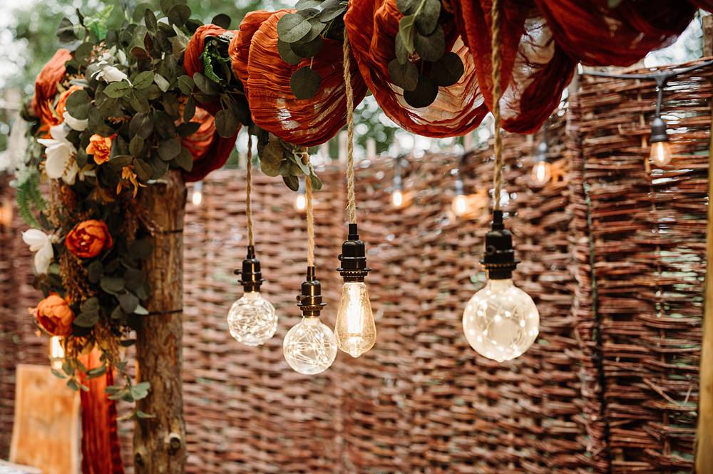 Flowers Log Drapes Backdrop Lights Cockley Woodland Weddings Don’t Delete The Kisses