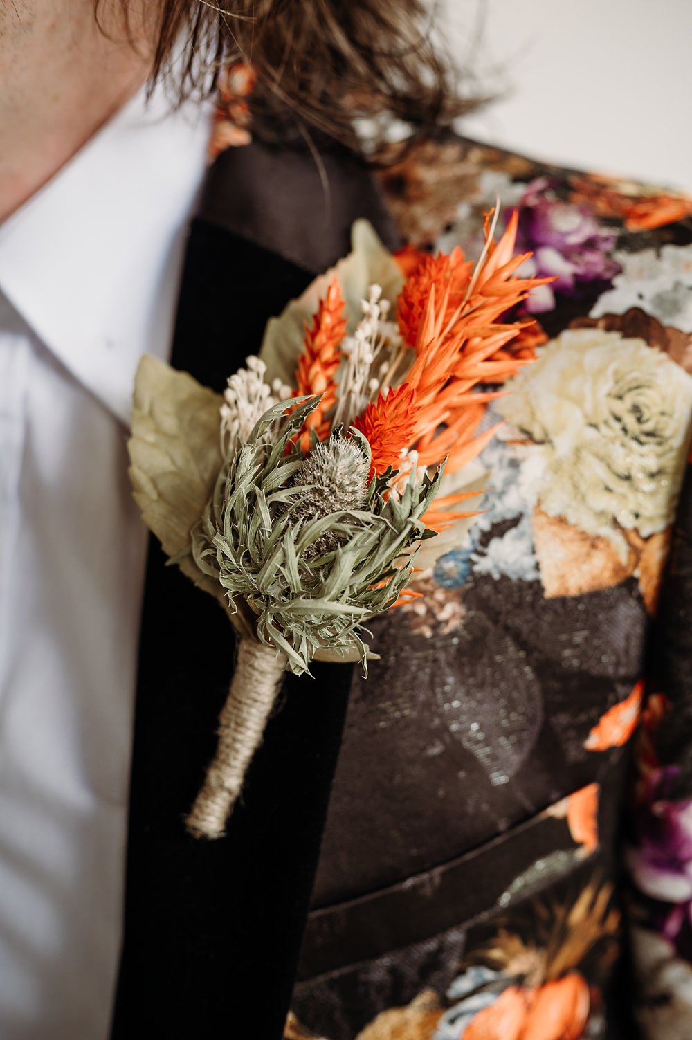 Groom Buttonhole Flowers Orange Cockley Woodland Weddings Don’t Delete The Kisses