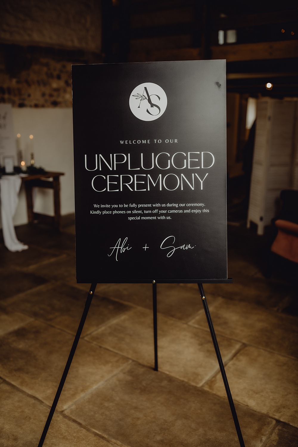 Unplugged Ceremony Sign Curds Hall Barn Wedding Aurora Grey Photography