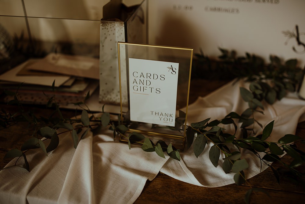 Card Gift Sign Curds Hall Barn Wedding Aurora Grey Photography