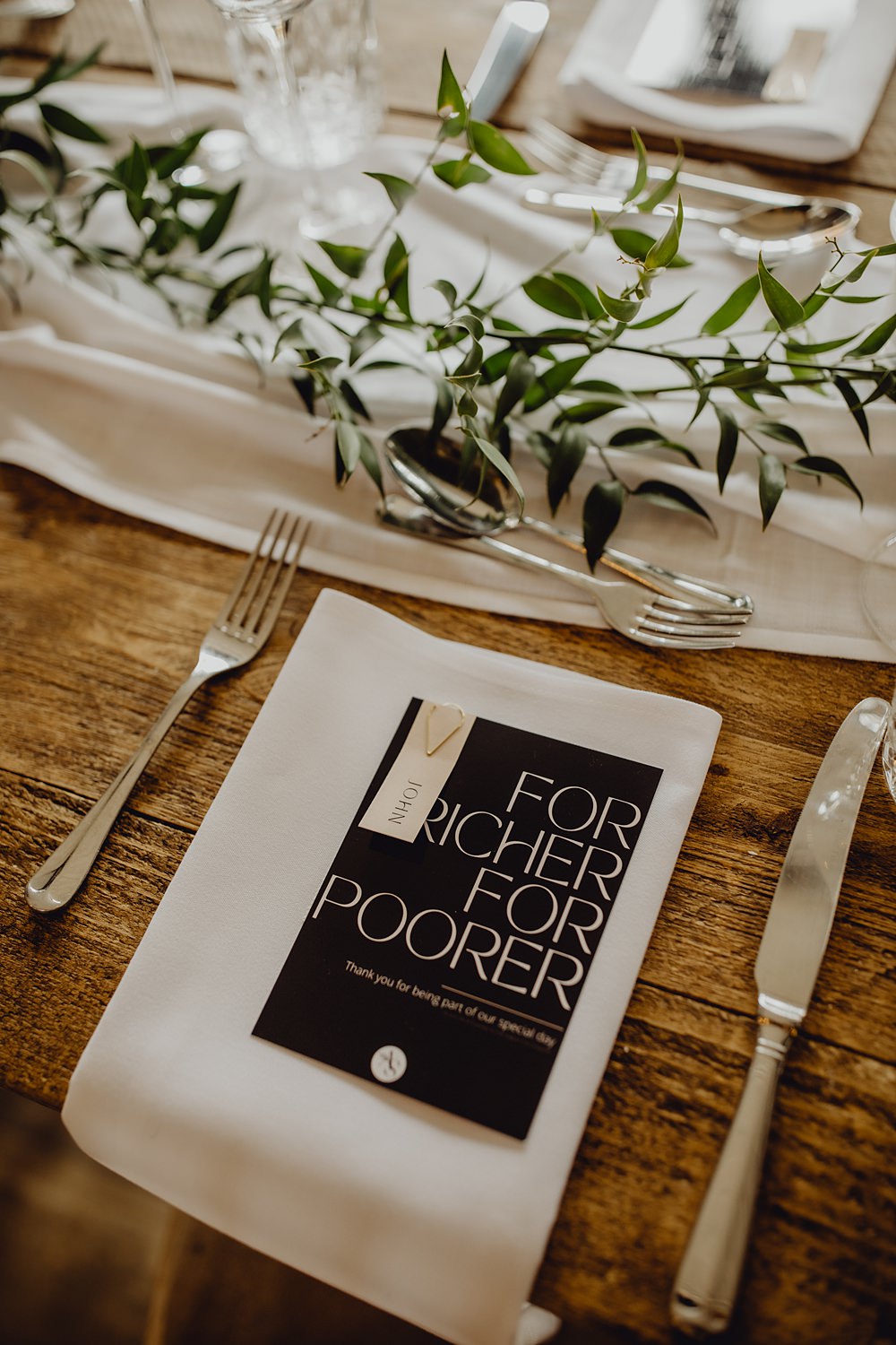 Menu Card Place Name Setting Curds Hall Barn Wedding Aurora Grey Photography