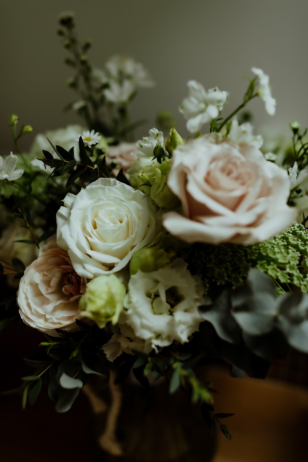 Bouquet Flowers Bride Rose White Blush Curds Hall Barn Wedding Aurora Grey Photography