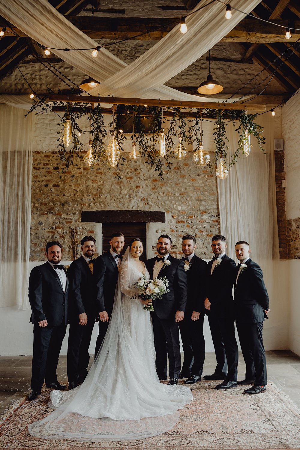 Groom Groomsmen Suits Tuxedo Curds Hall Barn Wedding Aurora Grey Photography