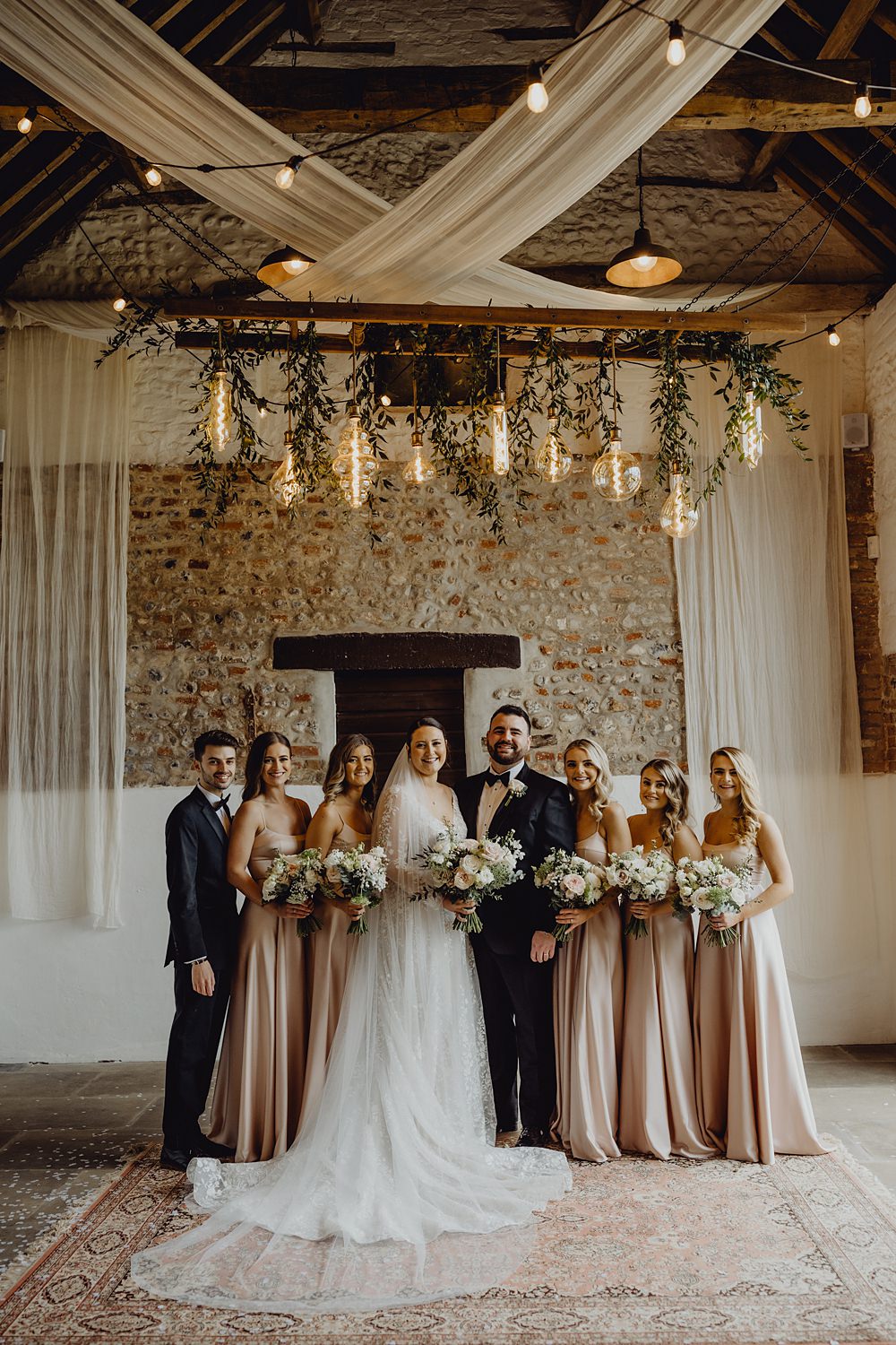 Champagne Satin Bridesmaid Dresses Curds Hall Barn Wedding Aurora Grey Photography