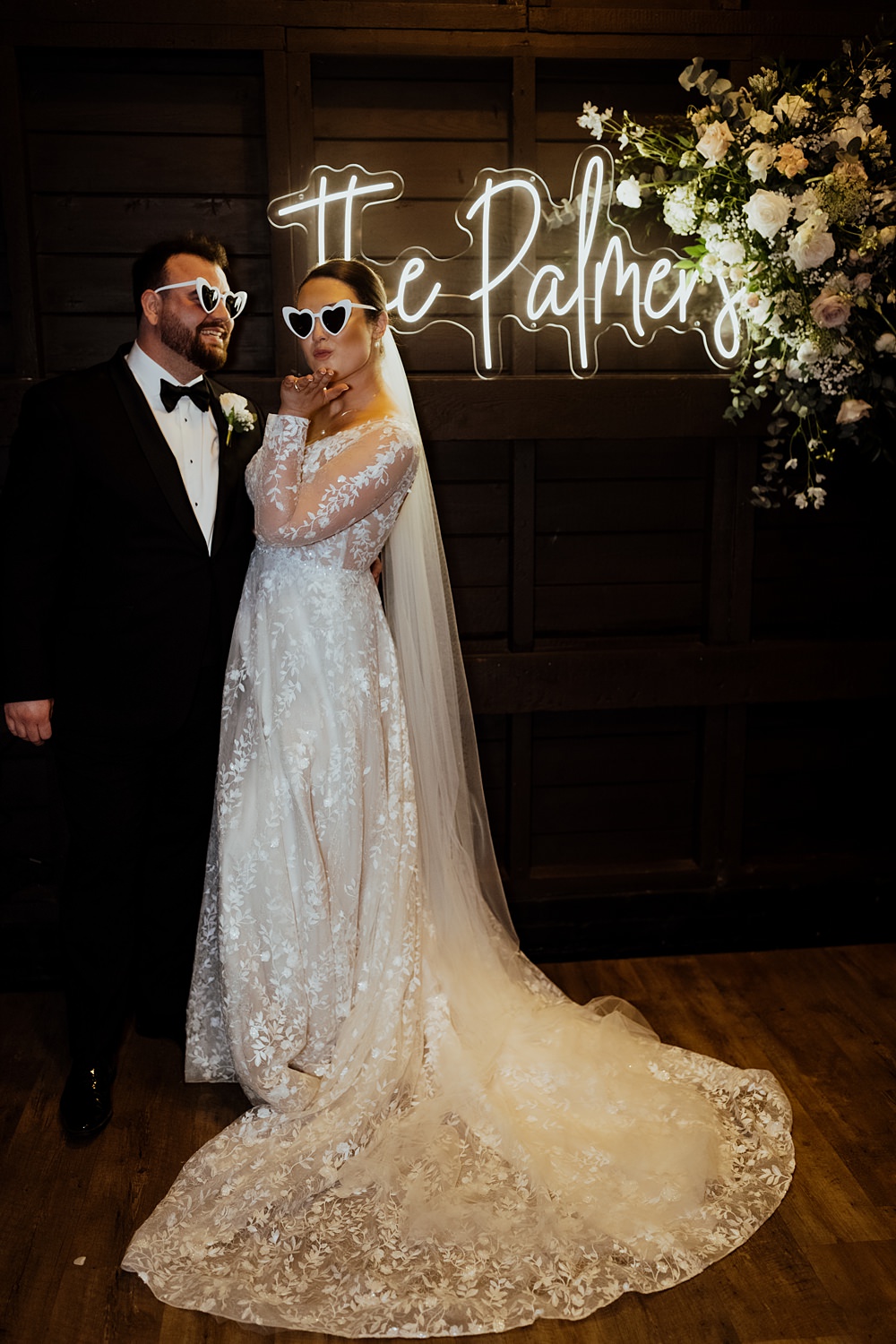 Neon Sign Backdrop Photo Booth Curds Hall Barn Wedding Aurora Grey Photography