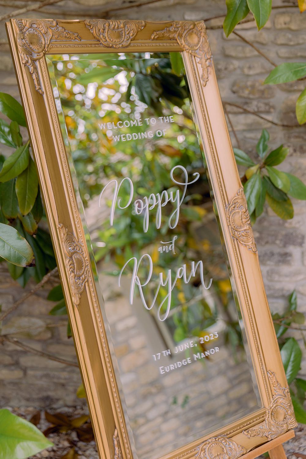 Welcome Sign Gold Frame Mirror Euridge Manor Wedding Jessy Papasavva Photography